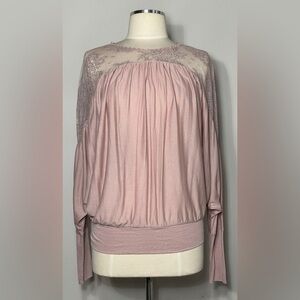 MODA International Blush Pink Lace Sheer Yoke Top – Size Small (NWOT)